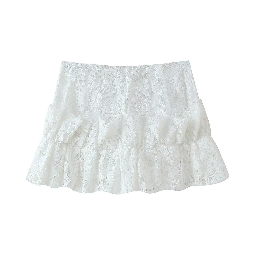European and American French women's lace short-sleeved shirt bow skirt two-piece set
