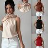 Fashion Charm Petal Collar Off-Shoulder Slim Fit Sleeveless Solid Color Top for Women