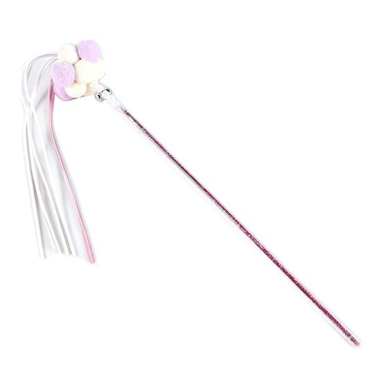 Funny Cat Stick Toy Flexible Long Pole Cat Teaser Wand with Bell And Tassel Interactive Pom-Poms Teaser Wand for Indoor Cats фиолетовый