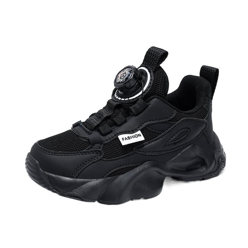 Girls running shoes medium older children's mesh casual small black shoes children's non-slip rotary buckle boys sports shoes small white shoes