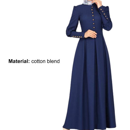 Knöpfe Dekor Plissiert Großer Saum Maxi Kleid Einfarbig O-Ausschnitt Knöpfe Manschette Hoch