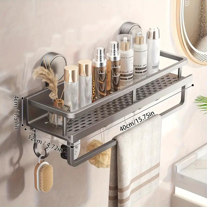 1pc Heavy-Duty Rustproof Shower Organizer - Bathroom Shelf with Towel Hooks, Space-Saving Bathroom Storage, No-Drill Installatio