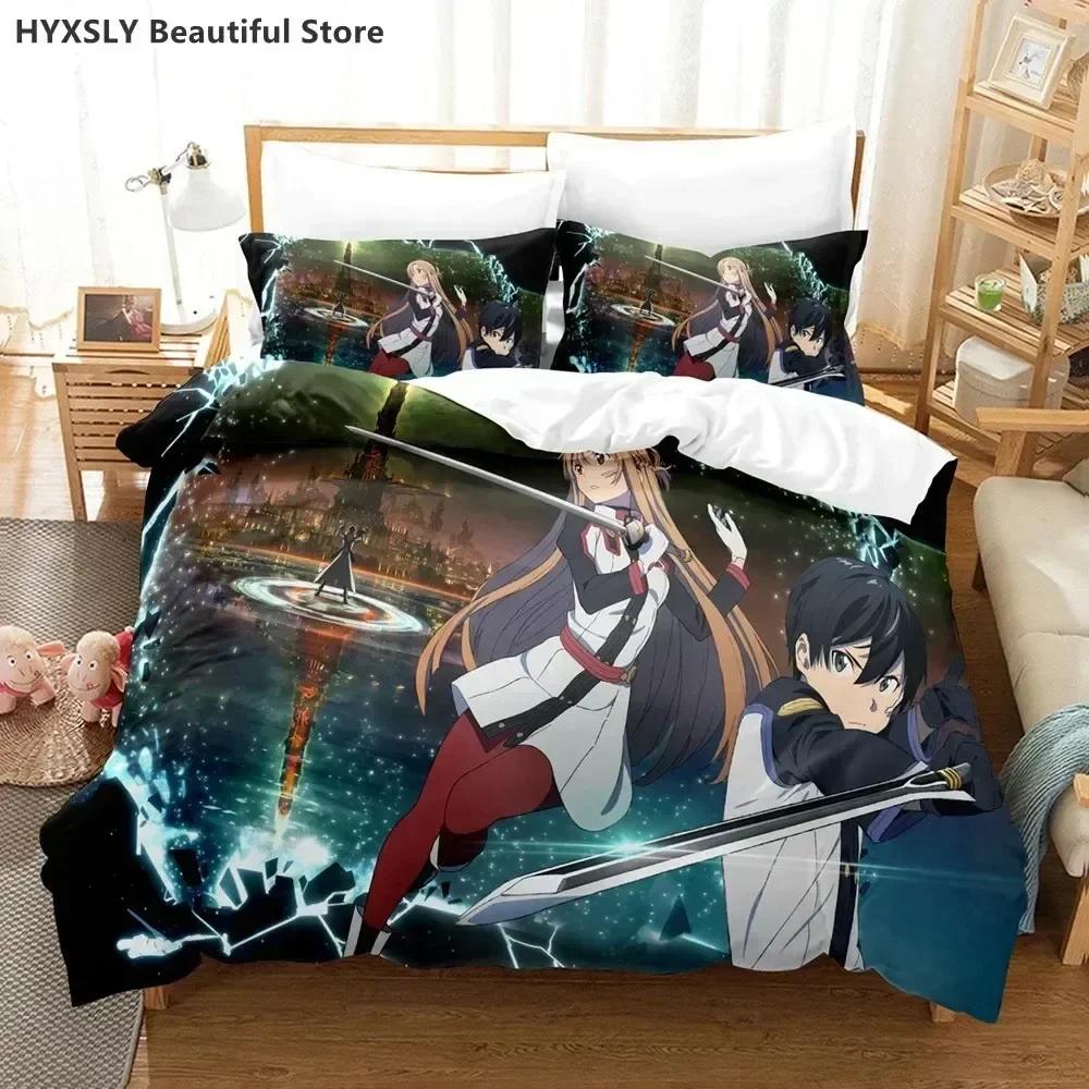 Fashion Sword Art Online Bedding Set 3D  Polyester Quilt Cover Pillowcases Queen King For Kids Gift  Duvet Cover Sets
