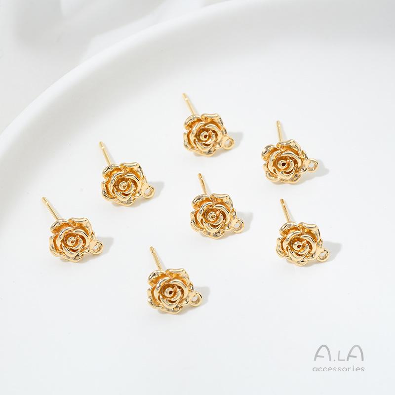 Ohrstecker aus 14 Karat Gold-Filled mit dreidimensionalen Rosenblüten, 925er Silberstiften und Biegeringen für DIY-Zubehör