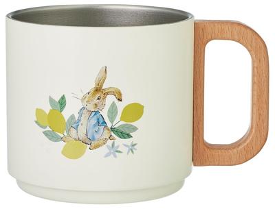 Skater Stackable Stainless Steel Vacuum Wooden Peter Rabbit Citron Design Mug, 350ml, Hot/Cold Insulation, Insulated, Handle, (SSTMG3S-A)