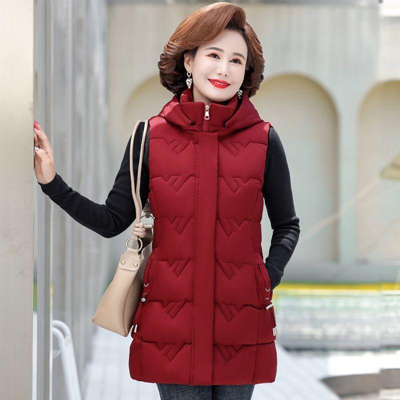 

Женский осенне-зимний жилет-куртка с капюшоном и однотонным кардиганом средней длины больших размеров 8XL