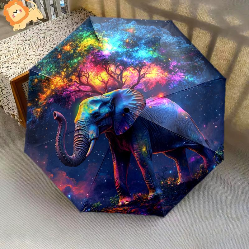 1 PC Automatic Folding Umbrella - Elephant Galaxy Pattern, Portable & Foldable Design with 8 Ribs, Christmas Birthday Gifts