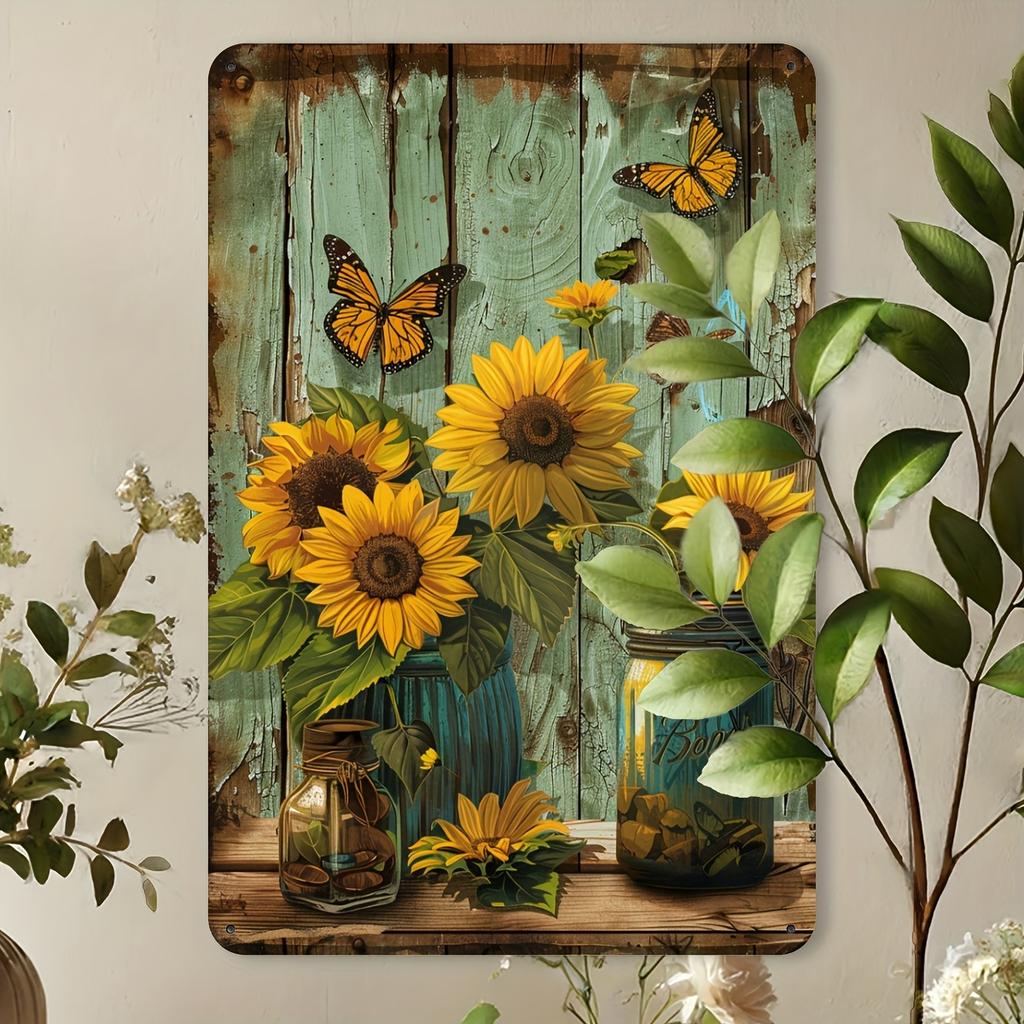 Creative Wonderful Sunflower Vintage Metal Tin Sign, Gym Cafe Garage Tin Painting, Restaurant Home Forest Garden Wall Indoor Out