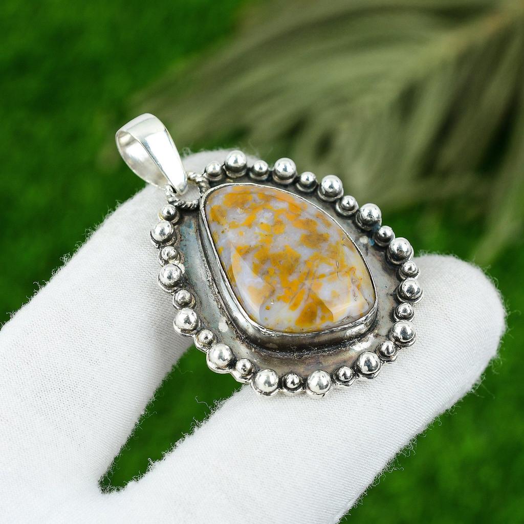 Natural Polka Dot Agate Gemstone Jewelry 925 Sterling Silver Pendant For Girls