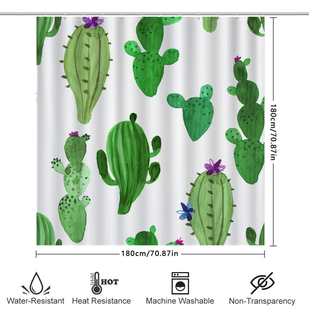 Colorful Cactus Shower Curtain Green Succulent Decor For Bathroom Watercolor Plant Design Polyester Fabric With Hooks Set Perfec