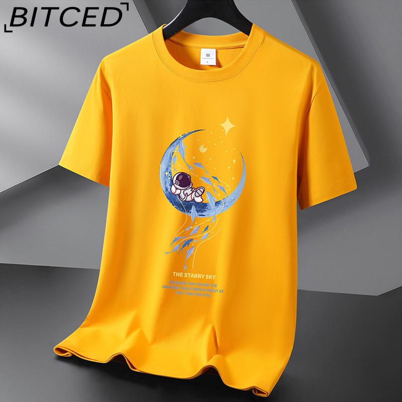 BITCED Kortermet t-skjorte i bomull for menn mote løs halvermet skjorte med trykt medfølende skjorte