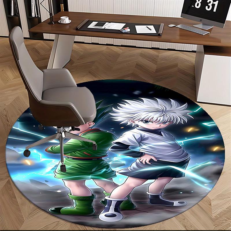 1pc Hunter X Hunter Killua & Gon Round Carpet - Anime Cartoon Design Chair Mat, Non-Slip Rug for Office, Home Decor, Living Room