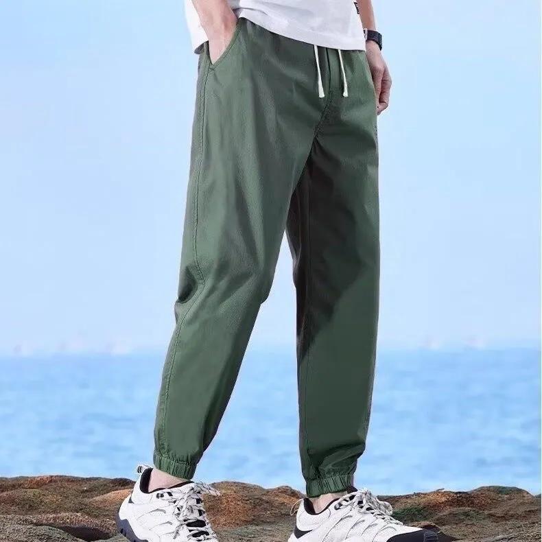 Spring Summer Sports Thin Cropped Pants  Men's Casual Loose Fit Drawstring Pants Versatile and Slimming for Students
