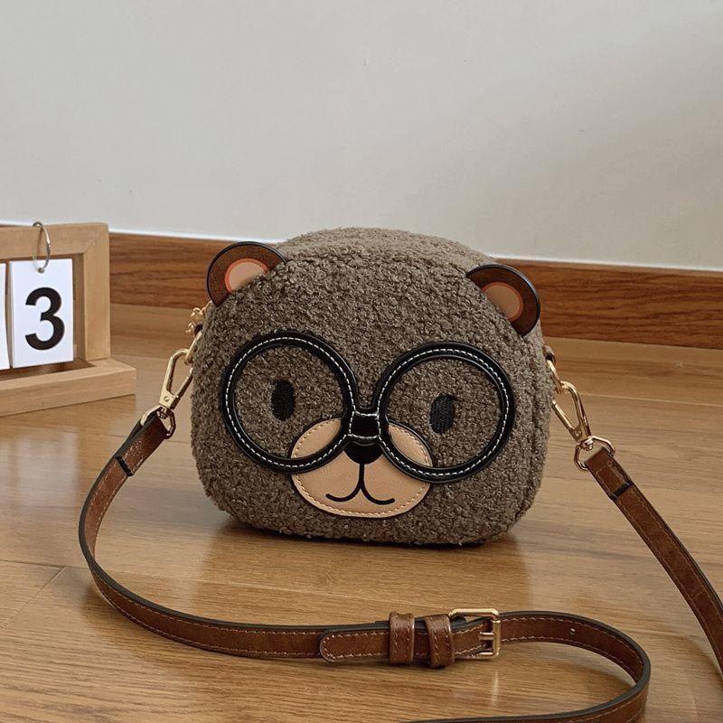 Korean Retro Cute Bear Crossbody Bag Women Brown Plush Small Capacity Mini Shoulder Bag Ladies Cartoon Round Versatile Purse New