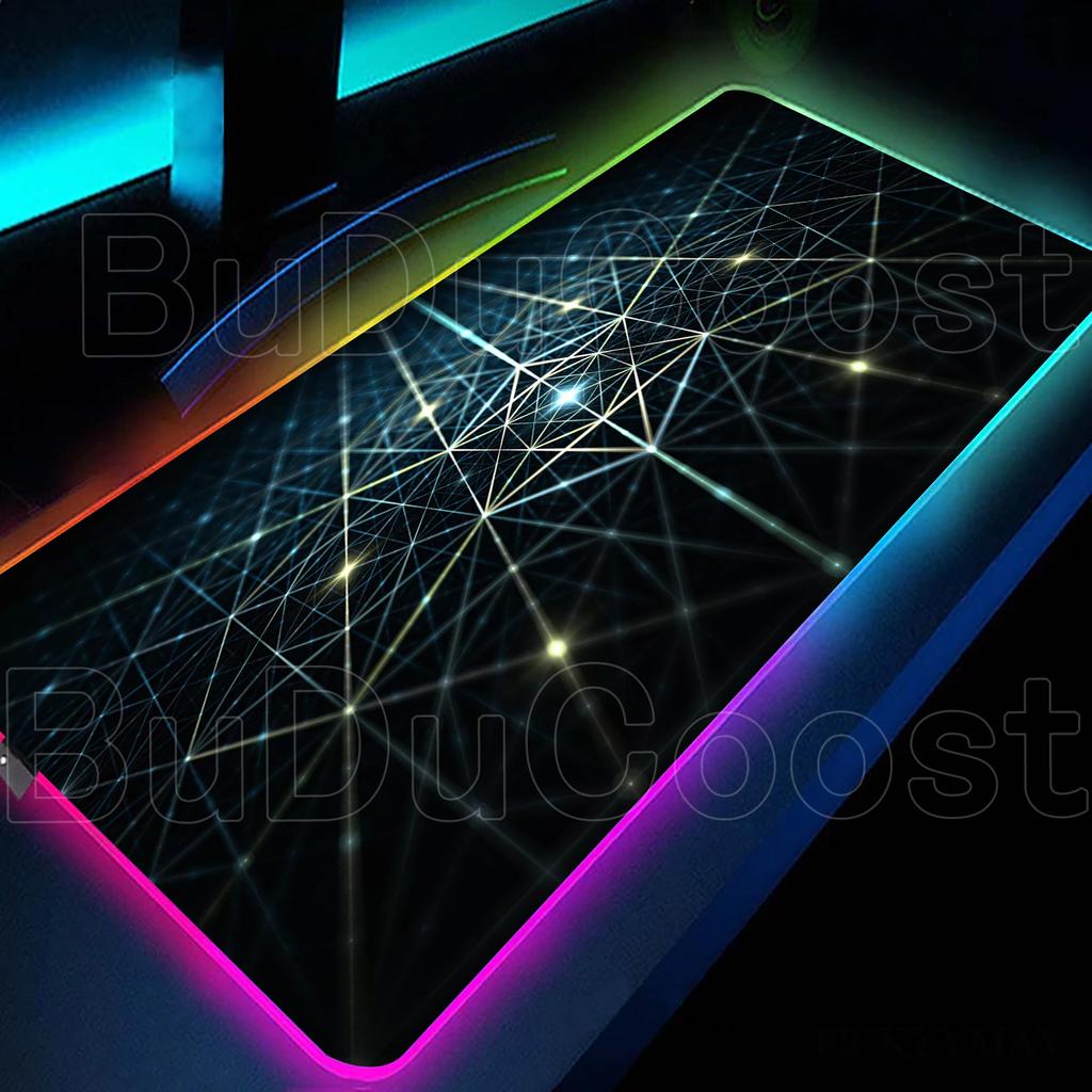 RGB Cool Geometric Shape Starry Sky Mouse Pad Gaming Geometry Luminous Anti Slip Computer Office Rubber Cool Mouse Pad Desk Pads
