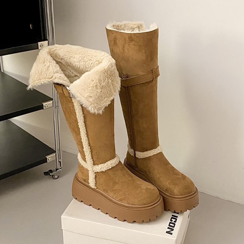 Fashion Women's High-Tube Fce Lined Thi Winter Snow Boots Knot Velvet Warm Thi Bot No-Knee Long Boots Korean Sle Ort Tube