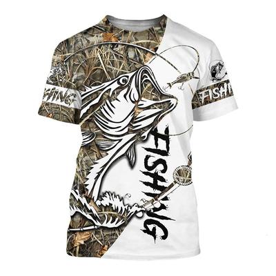 Camiseta de pesca con estampado 3D para hombre, camisetas de verano de manga corta con cuello redondo, camisetas informales de gran tamaño a la moda