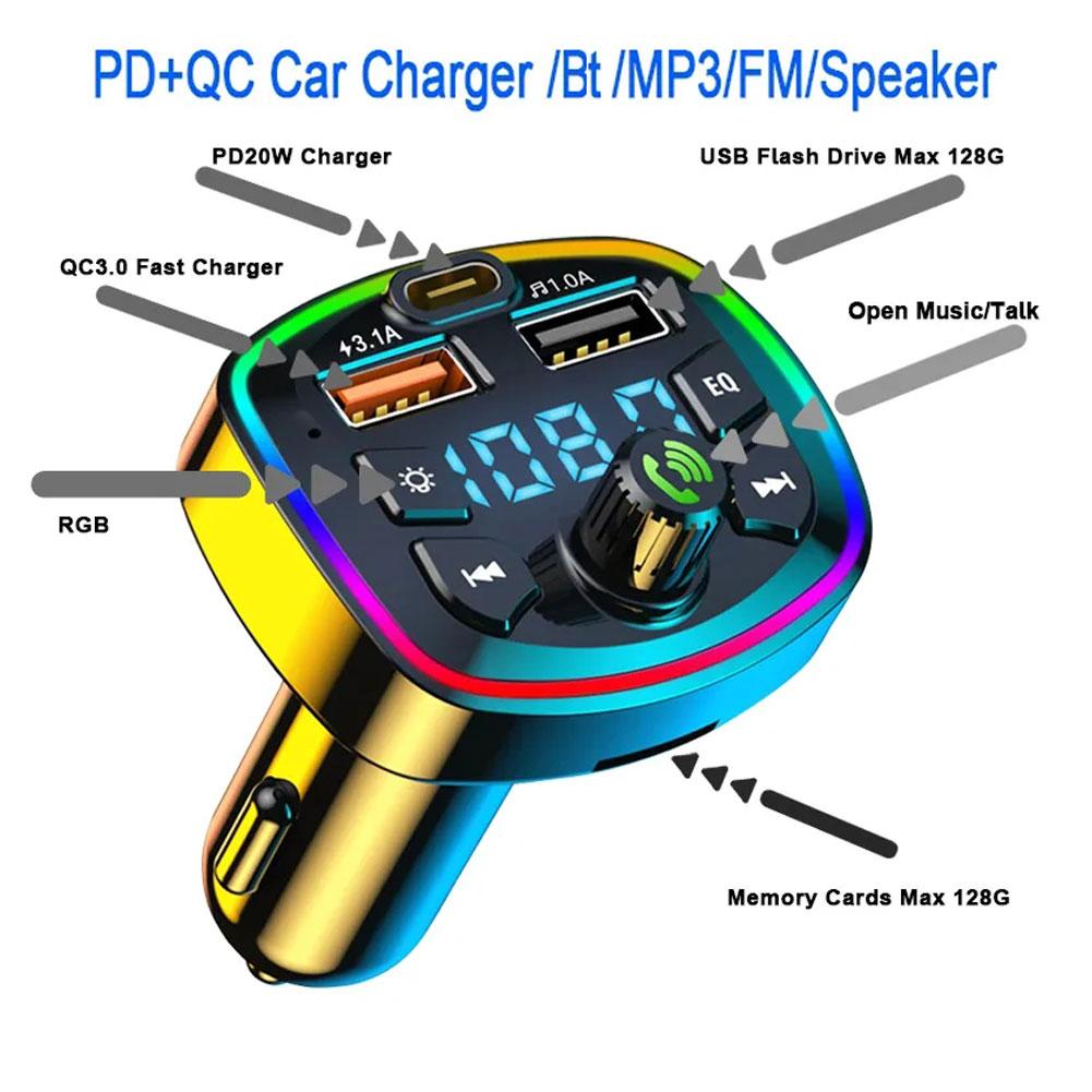 Car Hands-Free Bluetooth-compaitable 5.0 FM Transmitter Car Kit 2 USB Fast Charger MP3 Modulator Player Handsfree Audio Receiver