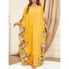 Ramadan Elegant Floral Print Maxi Dress Batwing Sleeve Split Women Kaftan Clothing