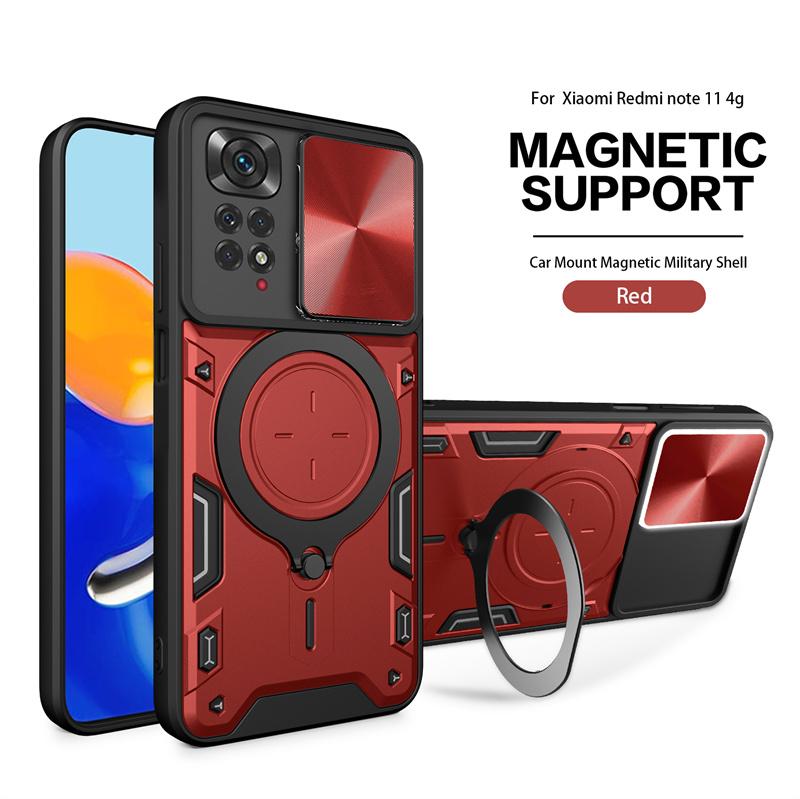 Slide Lens Protect Funda For Xiaomi Redmi Note 11 11E 12 Pro 11S 12C A1 Mi 13 Lite Poco X5 Pro Magnetic Ring Holder Armor Cover