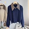 Premium lapel sweater jacket women's autumn and winter new zipper short outer wear temperament knitted cardigan top