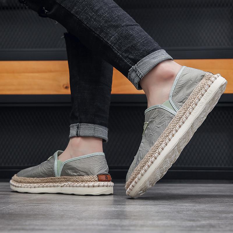 Trendy Purple Male Loafer Shoes Summer Canvas Leisure Shoes for Men Flats Big Size 39-45 Grass Woven Cloth Shoes Driving Man Cha