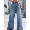 2026 Spring/Summer New Women's Denim Pants with Split Hem, High Waist, Vintage Buttoned Wide-Leg Jeans