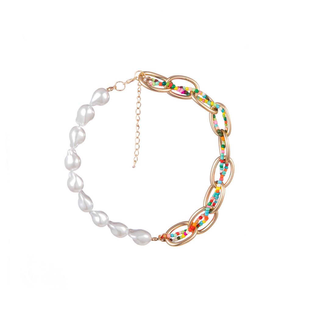 Chic European Inspired Alloy Bead Pearl Necklace Unique Street Style Jewelry For Gifting Colorful