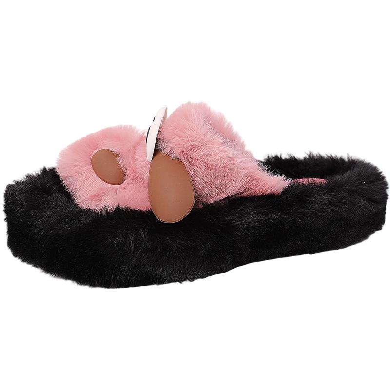 Fashion Versatile Cute Cartoon Soft Cotton Plush Slippers Women's 2025 Autumn and Winter New Outer Wear Fluffy Slippers