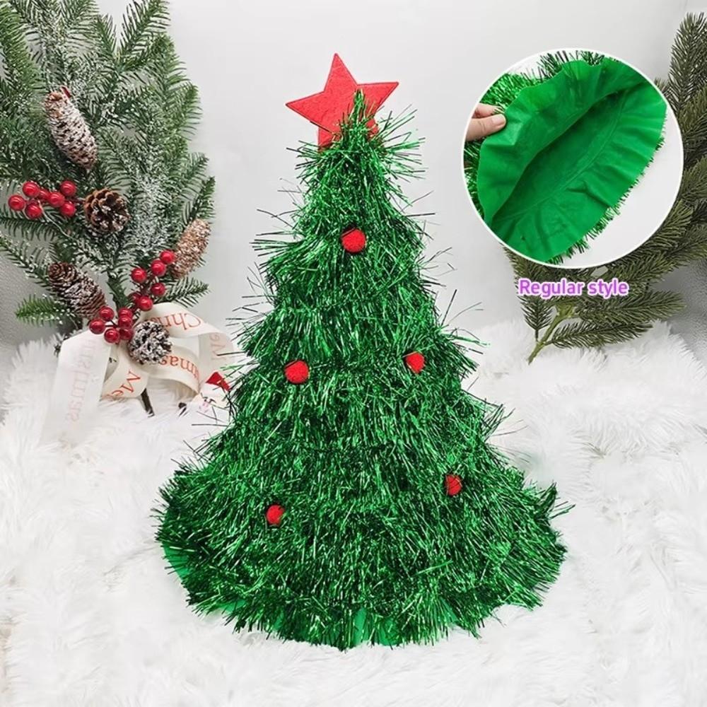 Shiny Tinsel Colorful Poms Christmas Tree Hat Role-Playing Costume Hat  Photo Props