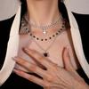 Double-layer black beads and black gemstones stacked necklace, cold wind collarbone chain, niche personalized T-shirt chain, sweater chain.