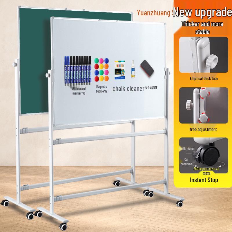 Double-Sided Magnetic Whiteboard & Chalkboard with Mobile Stand for Home, Teaching, and Office Use