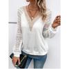 Autumn Women's Long Sleeved V-neck Patchwork Hollow Lace Perspective Casual T-Shirts Women’s