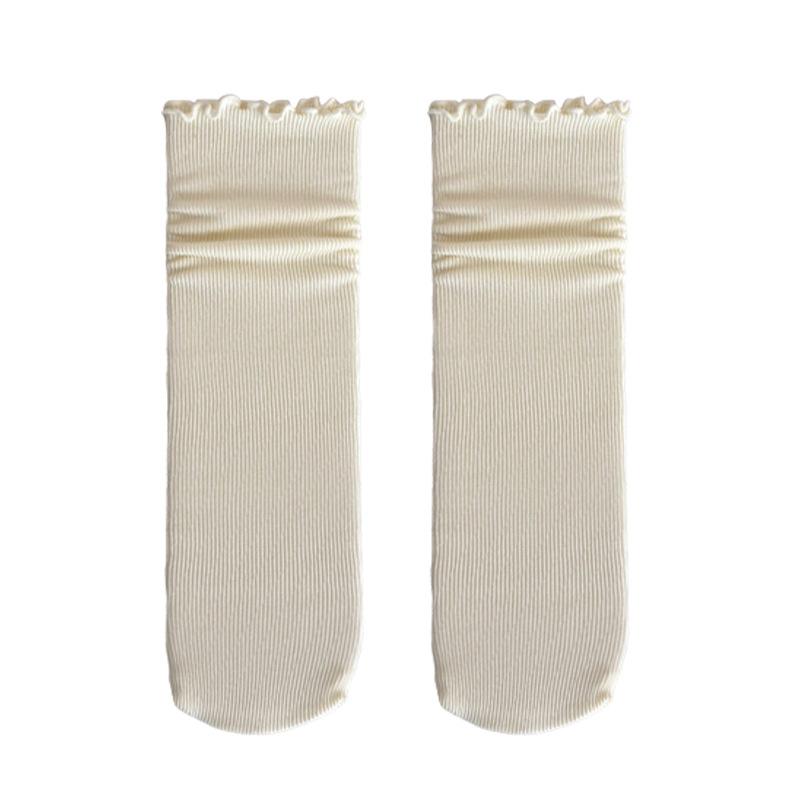 Black Ear-trimmed Socks for Women, Summer Mid-calf Socks with Lace, Boneless, Loose, Pile Socks, Versatile Cotton Socks for Students