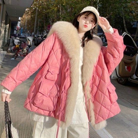 New Navy collar fur imitation fox hair long down cotton jacket women's winter tide