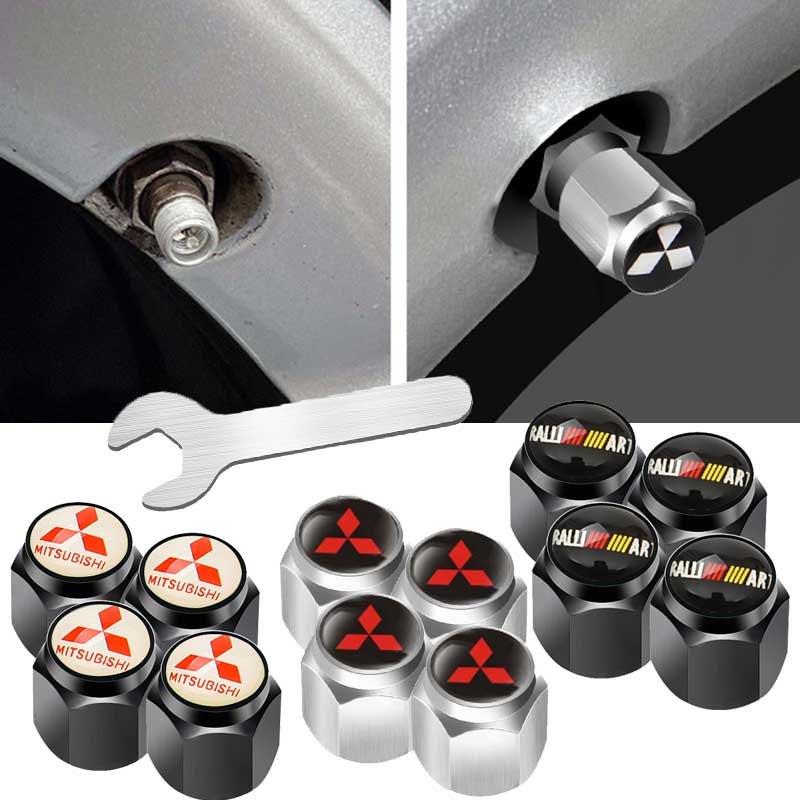 Alloy Car Wheel Tyre Tire Valve Stem Caps with Wrench For Mitsubishi Ralliart ASX Lancer Pajero Outlander Galant Mirage Colt