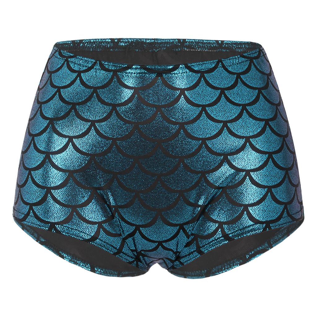Women's Fish Scale Performance Shorts: Shiny Sequin-like Clubwear for Pole Dance, Mermaid Costume & Festive Swimwear