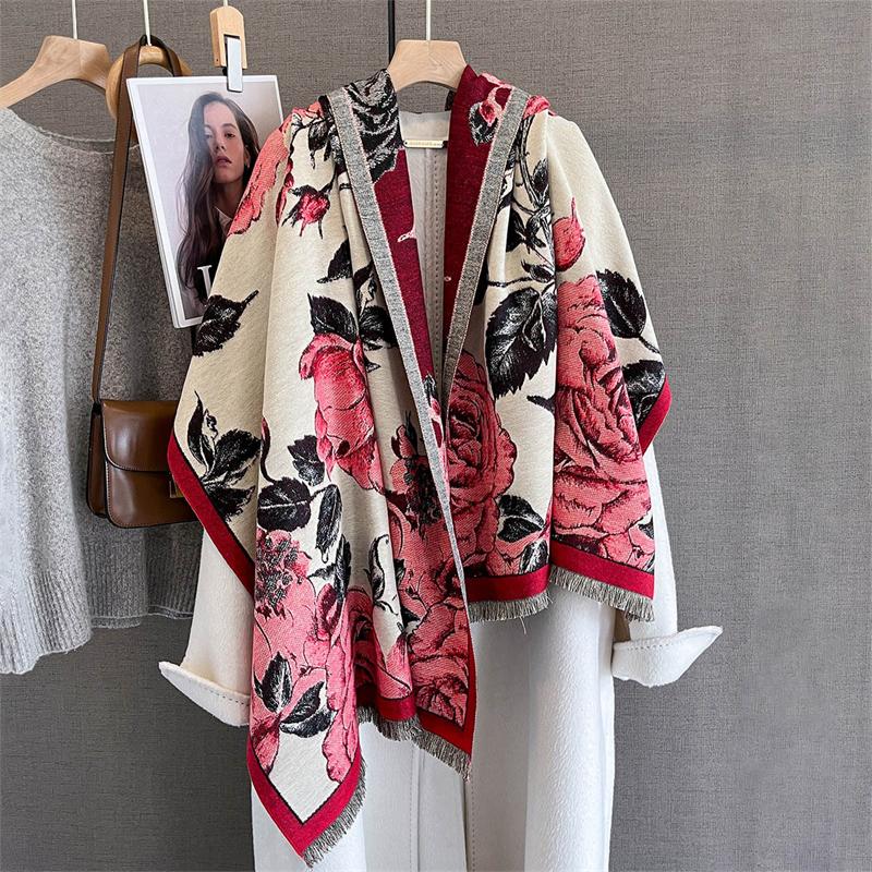 Travel Poncho Warm Cashmere Scarf Women  Luxury Thick Blanket Winter Bufanda Shawl Print New Wraps Pashmina Female Stoles