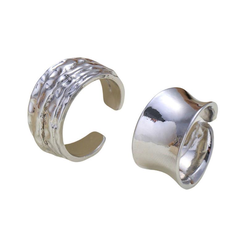 2pcs/set Punk Metal Curved Smooth Open Adjustable Ring for Women Men Simple Silver Color Rings Set Hip Hop