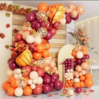 138 Herbstballons Kranz Bogen Set Konfetti Ballons Ahornblatt Tannenzapfen Aluminiumfolienballon Party