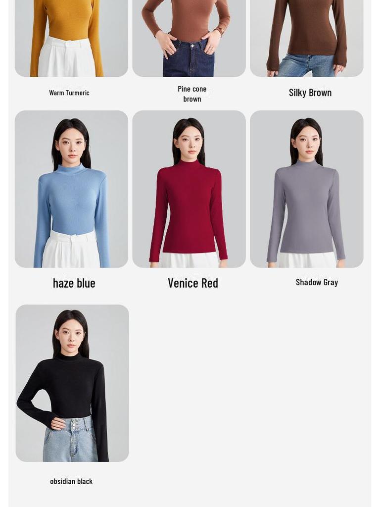 Damen Slim Wollen Mid-Neck Langarm Fleece-Top für Herbst und Winter