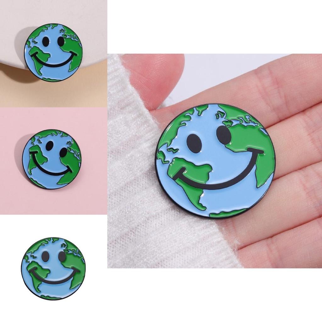 Earth Day Smiley Face Brooch Cute Design Geometric Pin Eye-catching Accessory For All