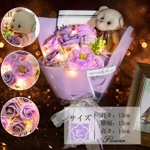 Soap Flower Bouquet with LED Light, Featuring Artificial Roses and a Cute Bear. Perfect for Birthdays, Mother's Day, Father's Day, Respect for the Age