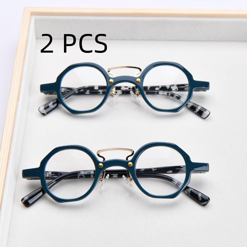 2PCS Suit Vintage Small Circular Frame Reading Eyeglasses For Men Double Bridge Eyeglasses Glasses Men Artistic Frame Glasses +1 Up To +4.0