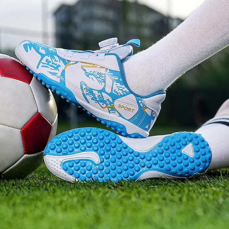 Kids Soccer Shoes TF Football Boots Professional Cleats Grass Training Sport Footwear Rotating Push Button Boys Outdoor Futsal Turf Soocer Boots 28-39