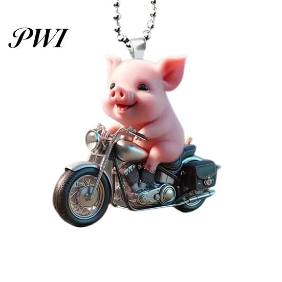 Pig Hanging Ornaments Acrylic Cartoon Decoration with Bead Chain Car Rearview Lifelike Mirror Ornament Keychain Backpack Animal Pendant Birthday Gift