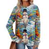 Women's Printed Lightweight Brushed-Cotton Round Neck Top