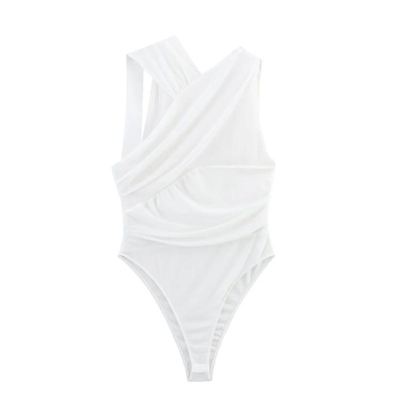 

Летний новый облегающий асимметричный комбинезон из шелковой сетки с драпировкой 5039337 5039370 White L