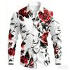 2026 New Men's Shirt with Black Background and Red Rose Print, Slim Fit and No Iron Business Casual Shirt, Versatile Top