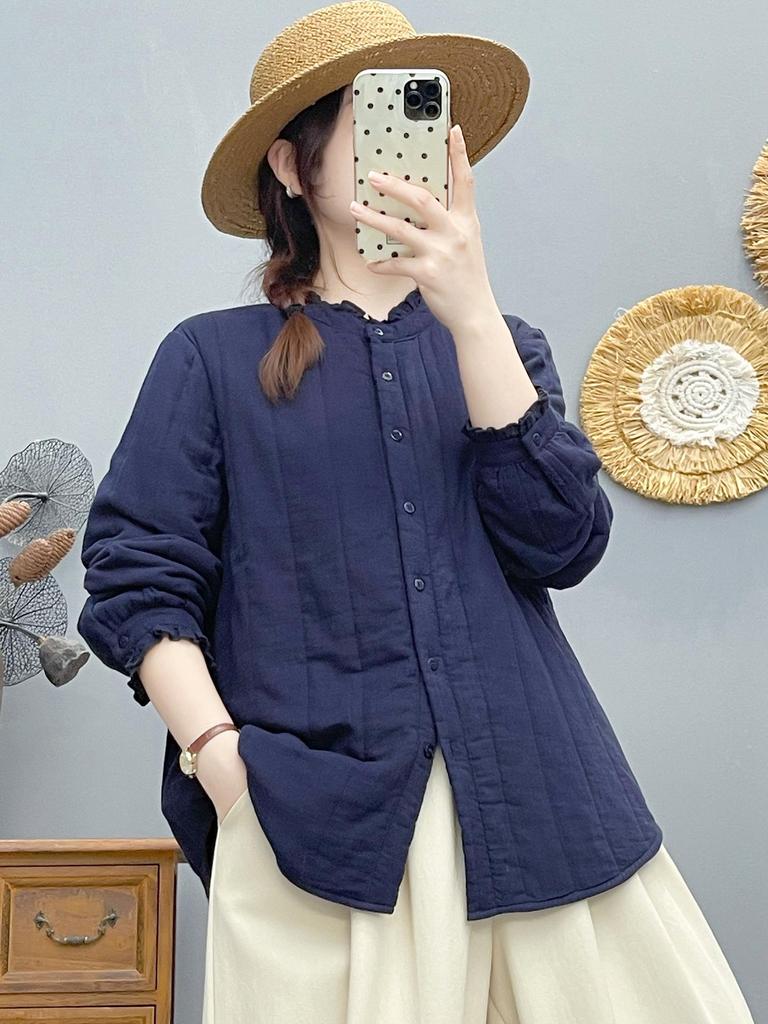 Women's Lightweight Quilted Cotton Jacket - Retro Lace Collar, Warm Winter Inner Wear